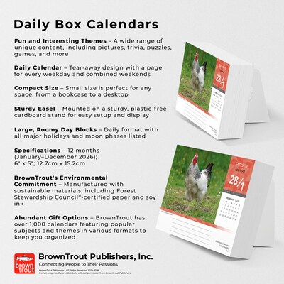 2026 BrownTrout Chickens 6.06" x 5.13" Day-to-Day Calendar (9798330702855)