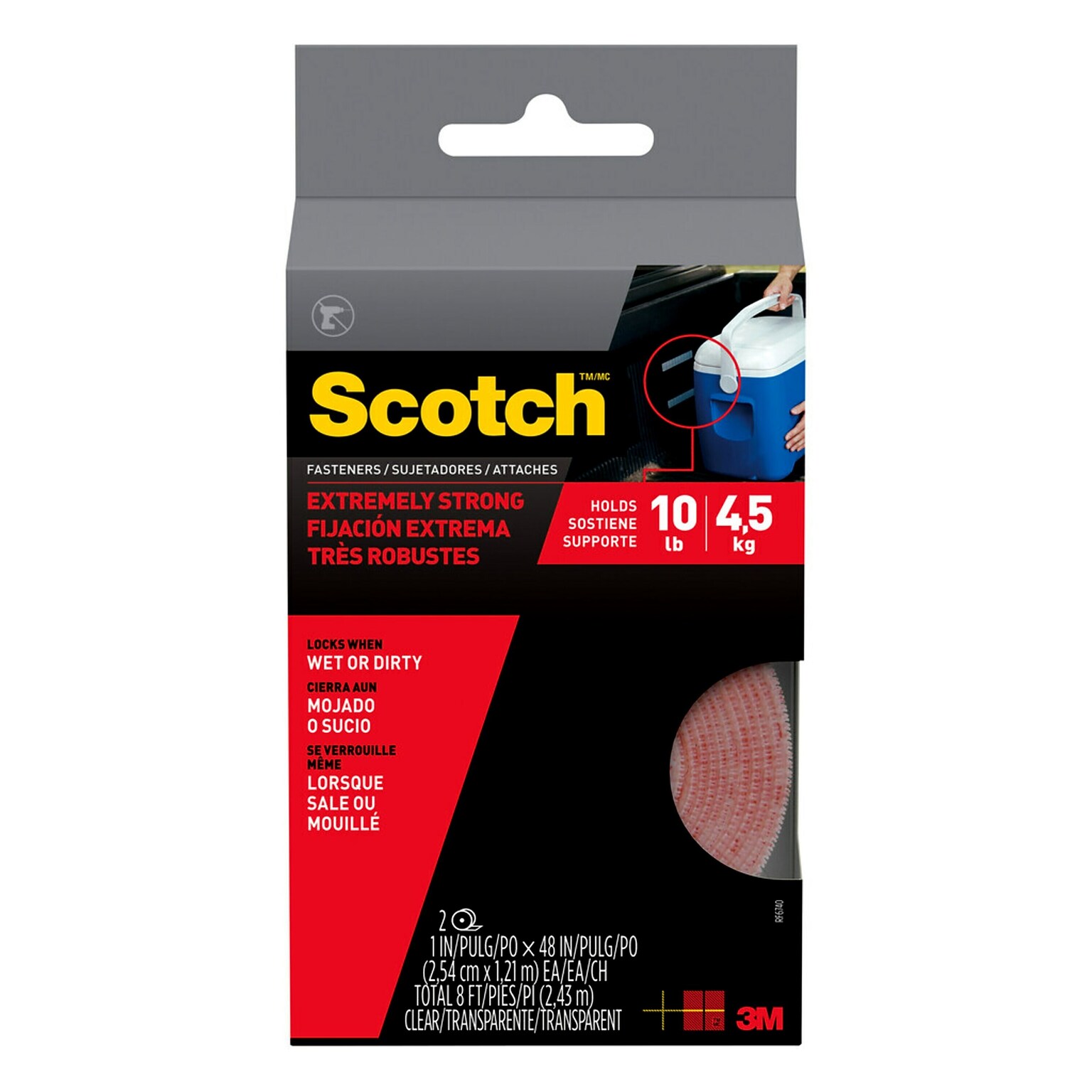 Scotch Extreme Fasteners, Clear, 1 x 4, 24/Pack (RF6740)