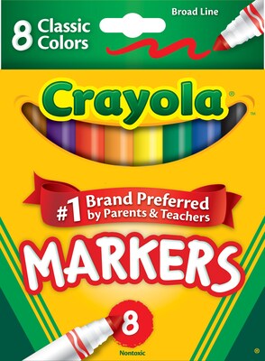 Crayola Kids Markers, Broad Point, Assorted Colors, 8/Box (58-7708)