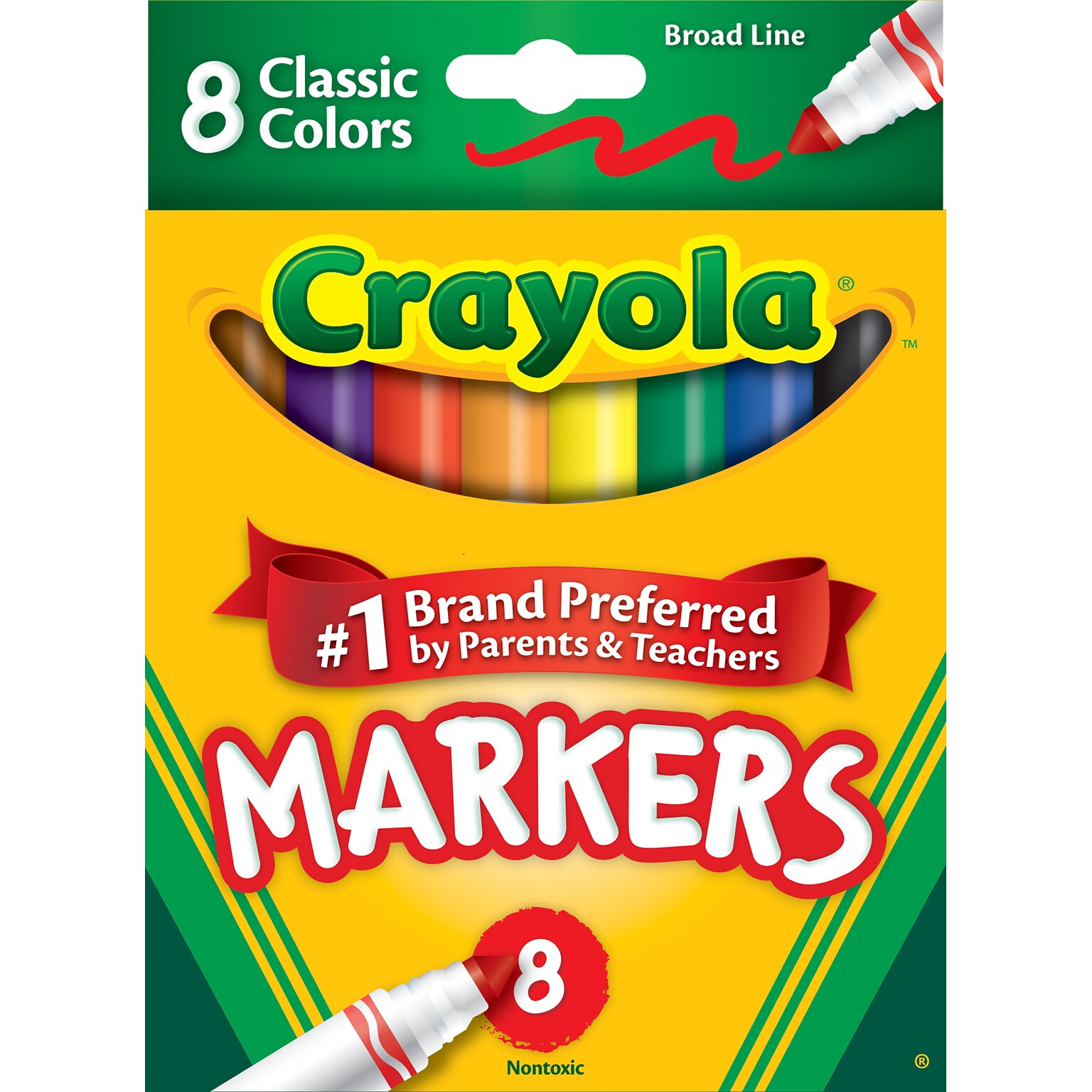 Crayola Kids Markers, Broad Point, Assorted Colors, 8/Box (58-7708)
