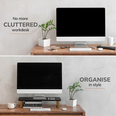 Anji Mountain Mango Wood & Metal Monitor Stand, Up to 32 Monitor, Black and Gold (MS-BLK-06GLD)