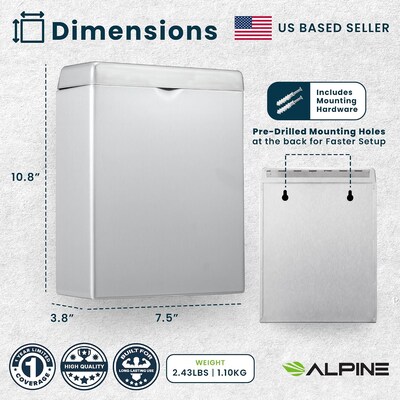 Alpine Industries Stainless Steel Napkin Disposal Receptacle, 10" x 3.74", Black,  2/Pack (451-SSB-MK)
