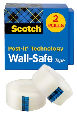 Scotch Wall-Safe Transparent Clear Tape Refill, 0.75 x 22.22 yds., 1 Core, 2 Rolls/Pack (813S2)