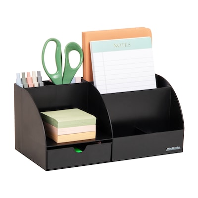 Mind Reader 7 Compartment Plastic Desk Organizer, Black (JOEANCH-BLK)