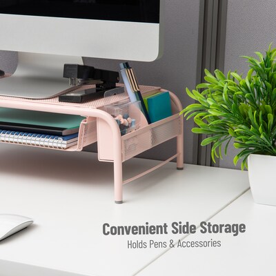 Mind Reader Monitor Stand with Paper Tray, Metal, Pink (MESHMONSTA-PNK)
