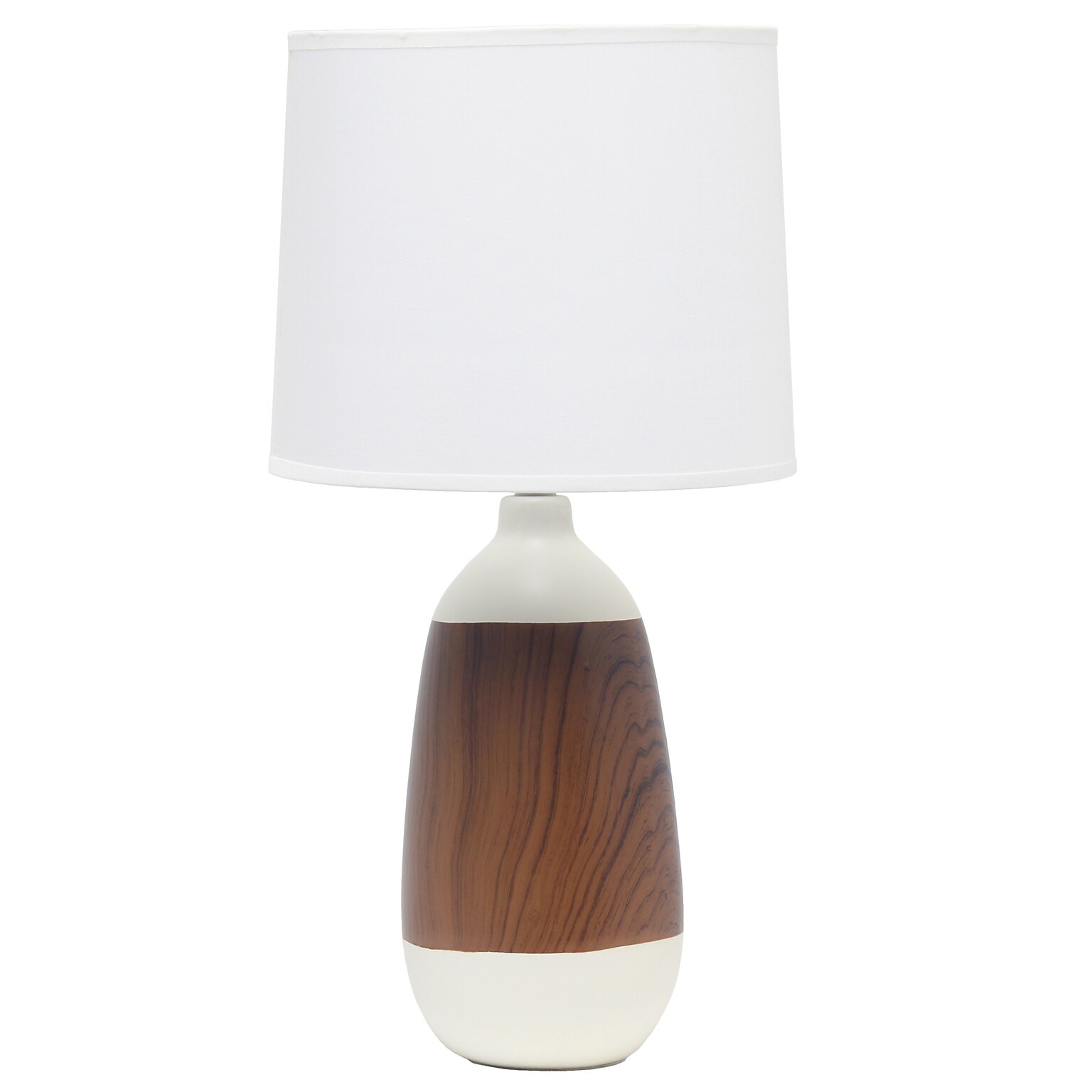 Simple Designs Ceramic Oblong Table Lamp, Dark Wood and White (LT1117-OFF)