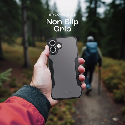 SaharaCase Classic MagSafe Phone Case with Tempered Glass Screen Protector for iPhone 16, Black/Gray (CP00642)