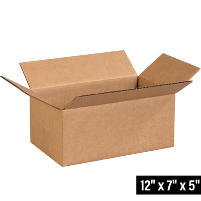 12 x 7 x 5 Shipping Boxes, 32 ECT, Brown, 25/Bundle (1275)