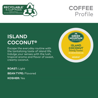 Green Mountain Coffee Roasters Island Coconut Coffee Keurig® K-Cup® Pods, Light Roast, 24/Box (5000365434)