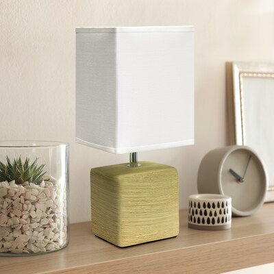 Simple Designs Petite Faux Stone Table Lamp Fabric Shade, Beige with White Shade (LT2072-BGE)