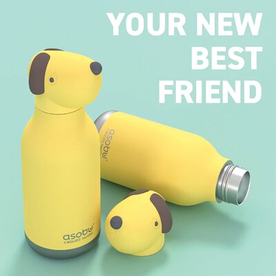 ASOBU Bestie Bottle Dog Vacuum Insulated Stainless Steel Water Bottle with Reusable Flexi Straw, 16 oz., Yellow (SBV44DO)