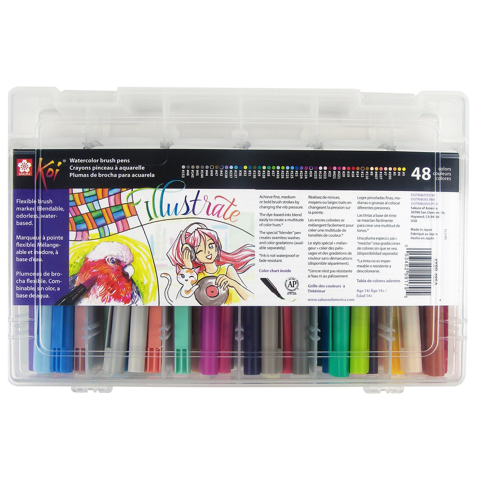 Sakura Koi Watercolor Brush Pens, Assorted Colors, 48/Pack(SAKXBR48SA)