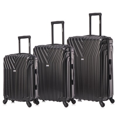 InUSA Vasty 3-Piece Hardside Spinner Luggage Set, TSA Checkpoint Friendly, Black (IUVASSML-BLK)