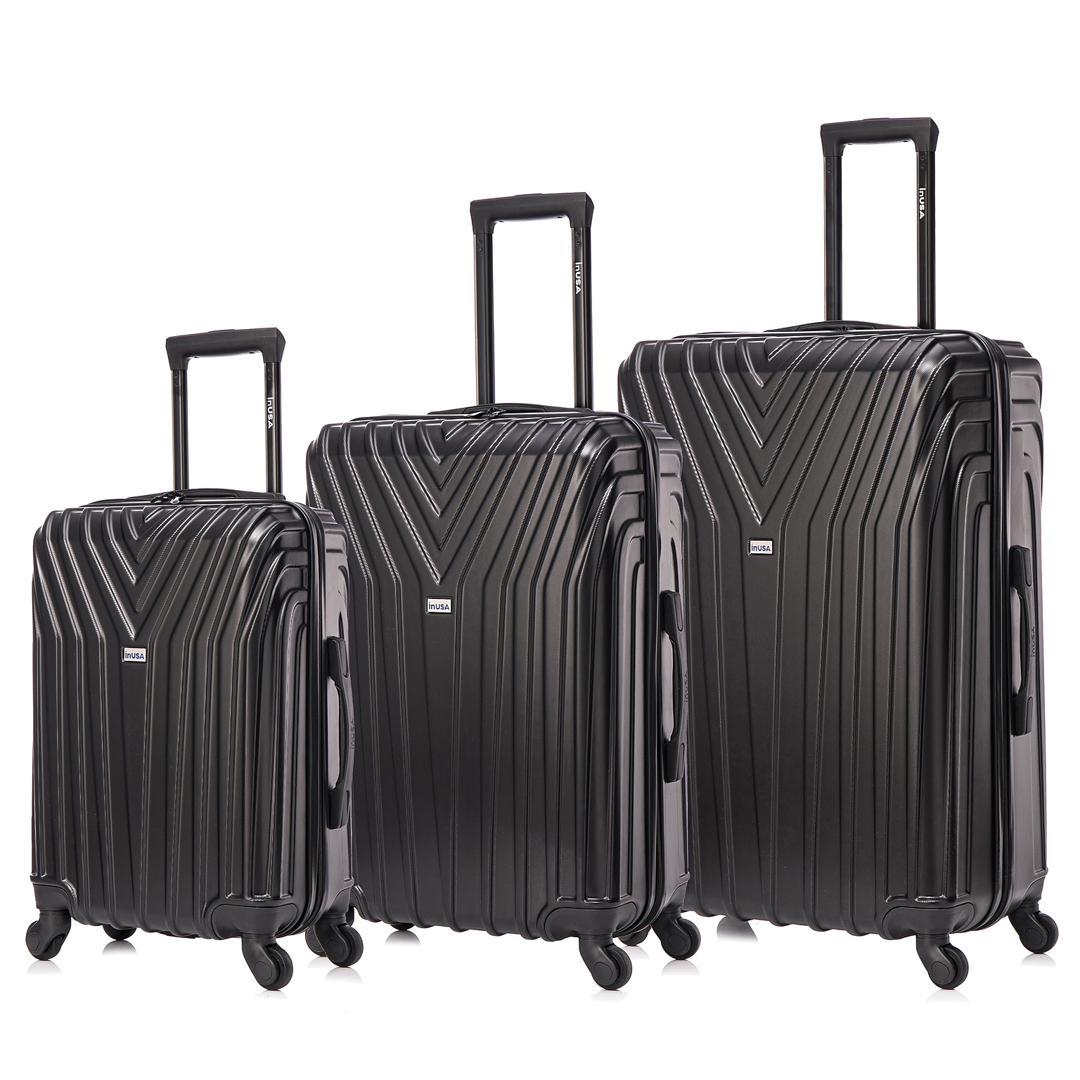 InUSA Vasty 3-Piece Hardside Spinner Luggage Set, TSA Checkpoint Friendly, Black (IUVASSML-BLK)