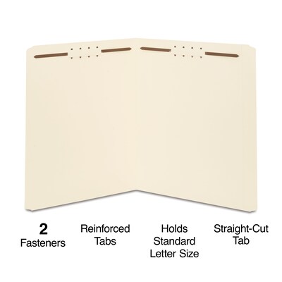 Quill Brand® Heavy-Duty Reinforced Straight Cut File Folders, 2-Fasteners, Letter, 2-Ply, Manila, 50/Bx (7-37523)