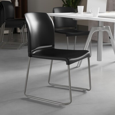 Flash Furniture HERCULES Series Plastic Contoured Stack Chair with Sled Base, Black/Gray (RUT238ABK)