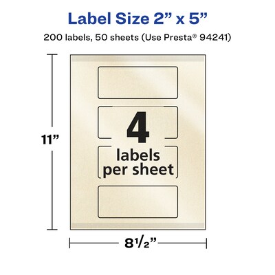 Avery Pearlized Ivory Rectangle Multipurpose Labels, 2" x 5", Ivory, 200/Box (94241)
