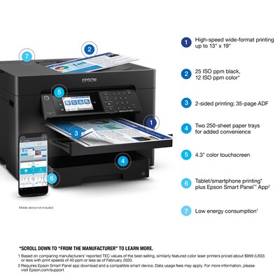 Epson WorkForce Pro 7840 Wireless Color Inkjet Printer, All-In-One, Print, Scan, Copy, Fax (9472531)