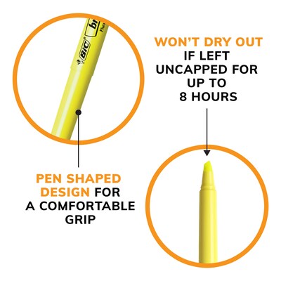 BIC Brite Liner Stick Highlighter, Chisel Tip, Yellow, Dozen (BL11-YEL)