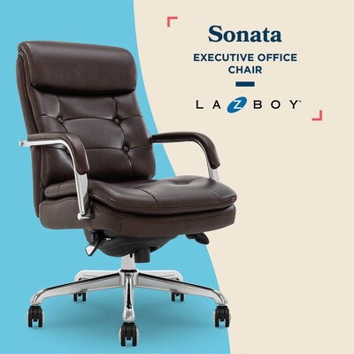 La-Z-Boy Sonata Ergonomic Bonded Leather Swivel Executive Chair, Dark Brown and Chrome (CCHR10014E)