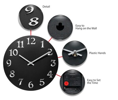 Infinity Instruments Vogue Wall Clock, 12"Dia. (13392BK)