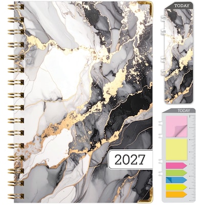 2027 Excello Brands 6 x 8 Weekly & Monthly Standard Planner, Paperboard Cover, Black Gold Marble (FSHN-CY27-58-34)