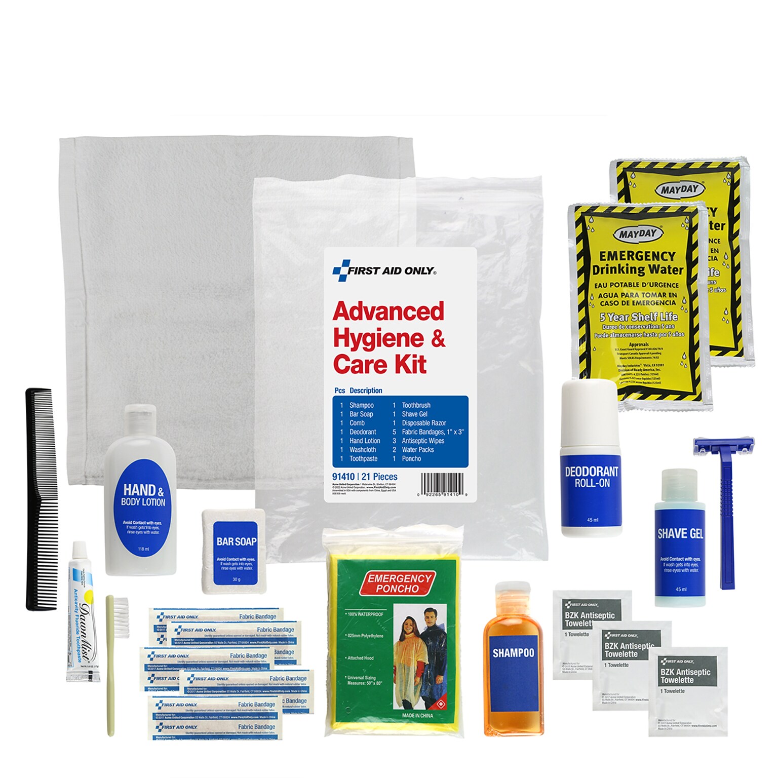 First Aid Only Advanced Hygiene and Care Kit, 21 Pieces (91410)