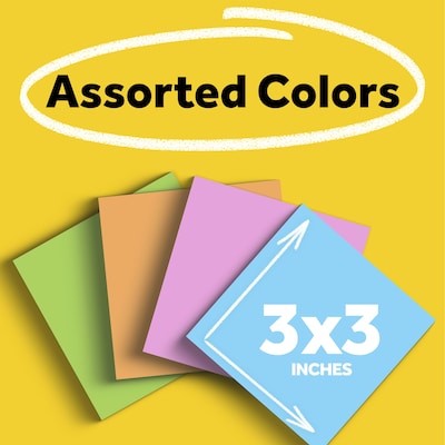 Post-it Super Sticky Notes, 3" x 3", Assorted Brights Collection, 70 Sheet/Pad, 28 Pads/Pack (654-28SSBRT-CP)