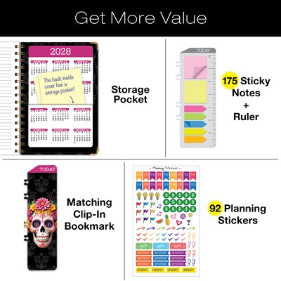 2027 Excello Brands 6" x 8" Weekly & Monthly Standard Planner, Paperboard Cover, Sugar Skull (FSHN-CY27-58-48)