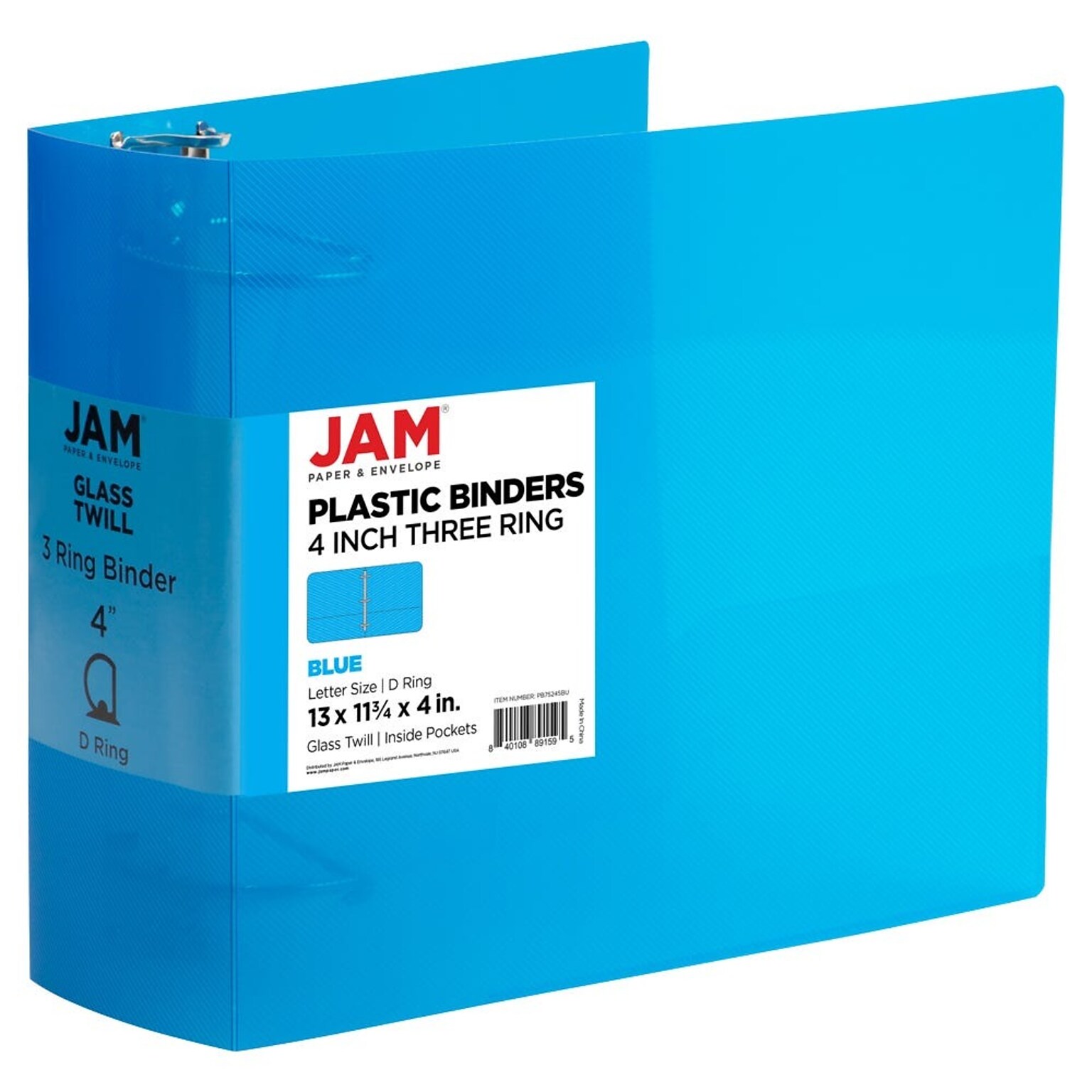 JAM Paper 4 3-Ring Flexible Poly Binder, Blue (PB75245BU)