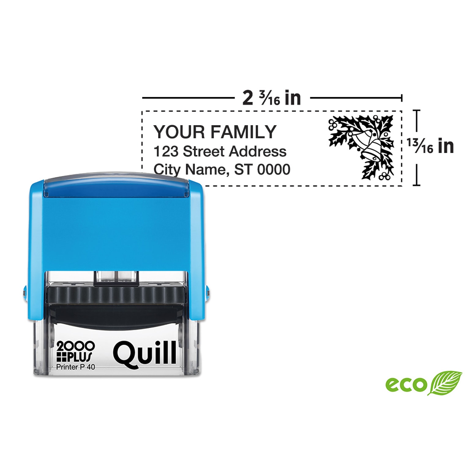 Custom Quill 2000 Plus® Holiday Self-Inking Printer P 40 Stamp, 13/16 x 2-3/16