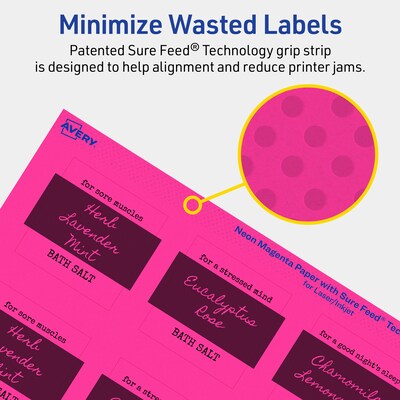 Avery Laser/Inkjet Square Multipurpose Labels, 2" x 2", Neon Magenta, 120/Pack (94107)