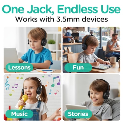 VentureX K22 3.5mm Kids Learning Stereo Phone & Computer Headphone, Black, 50/Pack (VHPK22M50)