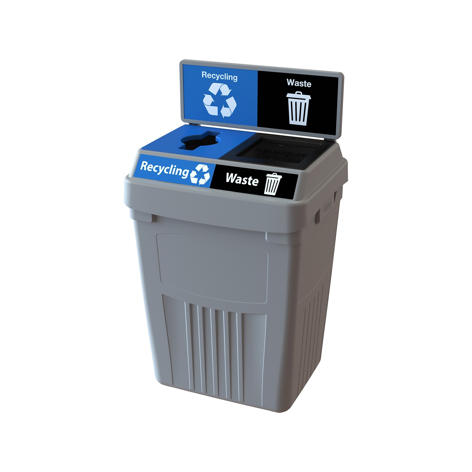 CleanRiver FlexE Plastic Trash & Recycling Bin Combo, 50 Gallon, Gray (FX50B-GY2-R-BE-W-BK)
