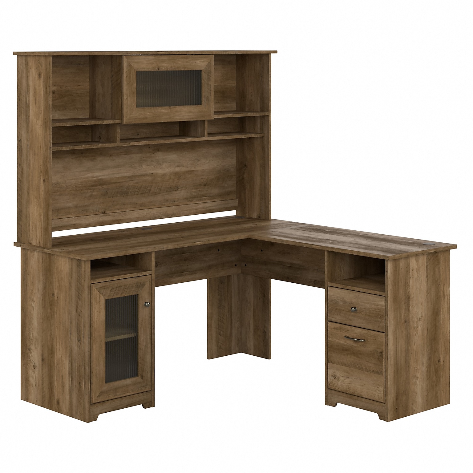 Bush Furniture Cabot 60W L Shaped Computer Desk with Hutch and Storage, Reclaimed Pine (CAB001RCP)