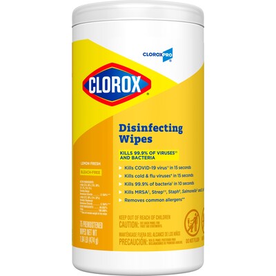 CloroxPro Disinfecting Wipes, Lemon Fresh, 75 Wipes/Container, 6/Carton (CLO15948)
