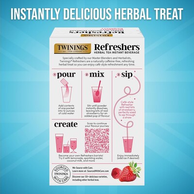 Twinings Strawberry Raspberry Refresher Powder Drink Mix, 5 Packets/Box, 6/Boxes (TNA56046)