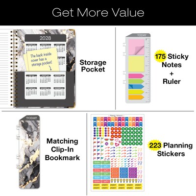 2027 Excello Brands 9" x 11" Weekly & Monthly Standard Planner, Paperboard Cover, Black Gold Marble (FSHN-CY27-8511-34)