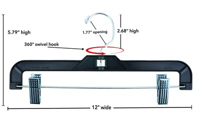 Nahanco 12 Plastic Super Heavy Weight Skirt/Slack Hanger, Black, 100/Carton (2611RC)