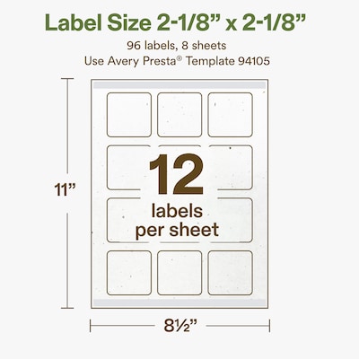 Avery Hemp Square Laser/Inkjet Multipurpose Labels, 2-1/8" x 2-1/8", Off-White (96/Pack)