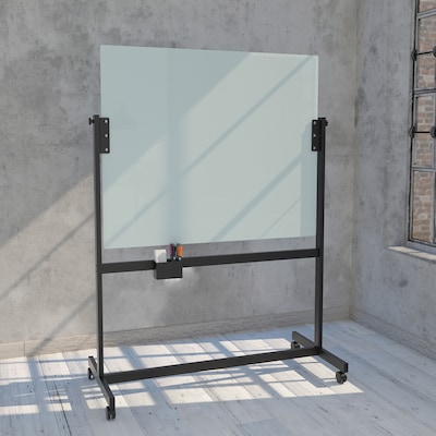 U Brands Glass Mobile Dry-Erase Whiteboard, 4 x 3 (2914U00-01)
