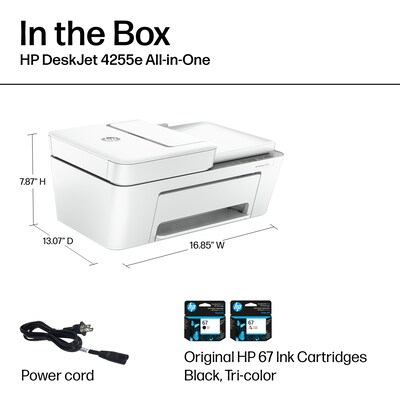 HP DeskJet 4255e Wireless All-in-One Color Inkjet Printer, Scanner, Copier, Best for Home, 3 Months of Ink Included (588S6A)