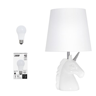 Creekwood Home Whimsilux 15.5" LED Table Lamp, White/Silver Glitter (CWT-2023-SL-LB)