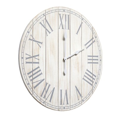 Elegant Designs Wood Plank 23" Large Coastal Rustic Wall Clock, White Wash (HG2003-WWH)
