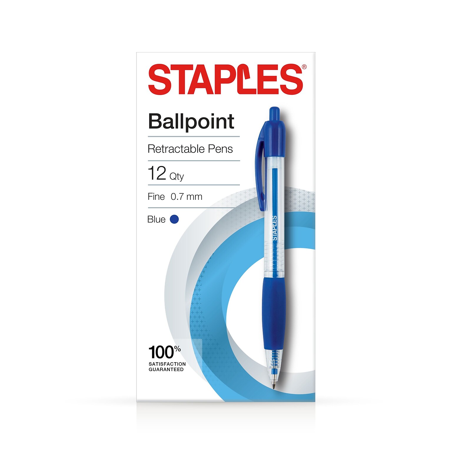 Staples Ballpoint Retractable Pens, Fine Point, Blue Ink, Dozen (50788)