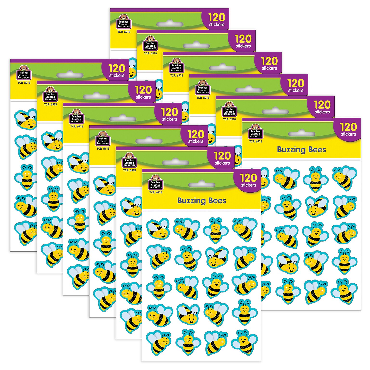 Teacher Created Resources Buzzing Bees Stickers, Multicolored, 120/Pack, 12/Packs/Bundle (TCR6913-12)