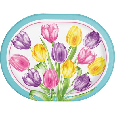 Say Hooray! Trendy Tulips Spring Oval Paper Plates and Dinner Napkins Set, 48/Pack (DTC9628E2H)