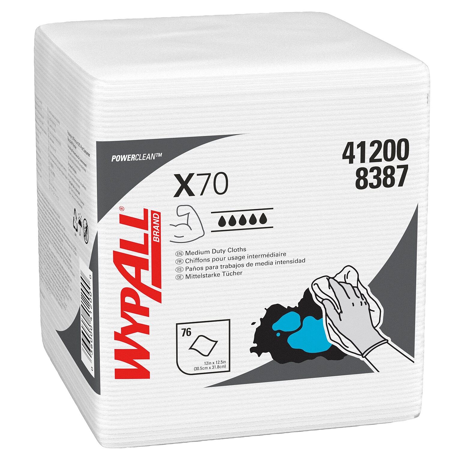 WypAll PowerClean X70 Fabric Cleaning Towels, 12, White, 12/Carton (4120050)
