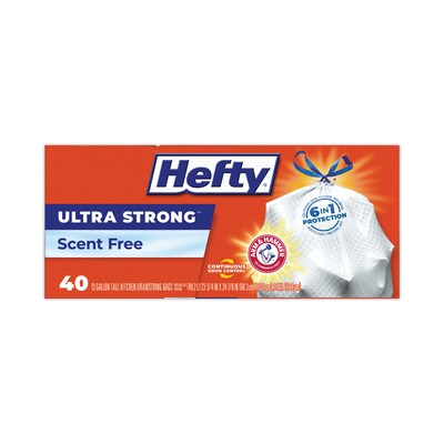 Hefty Ultra Strong Scented Tall White Kitchen Bags, 13 gal, 0.9 mil, 23.75 x 24.88, White, 330/Carton