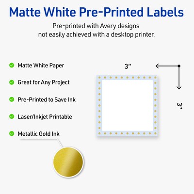 Avery Laser/Inkjet Square Multipurpose Labels, 3 x 3, White, 60/Pack (S00DMF)